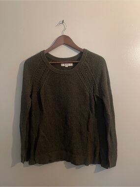LOFT Olive Cable-Knit Scoop Neck Sweater, size S